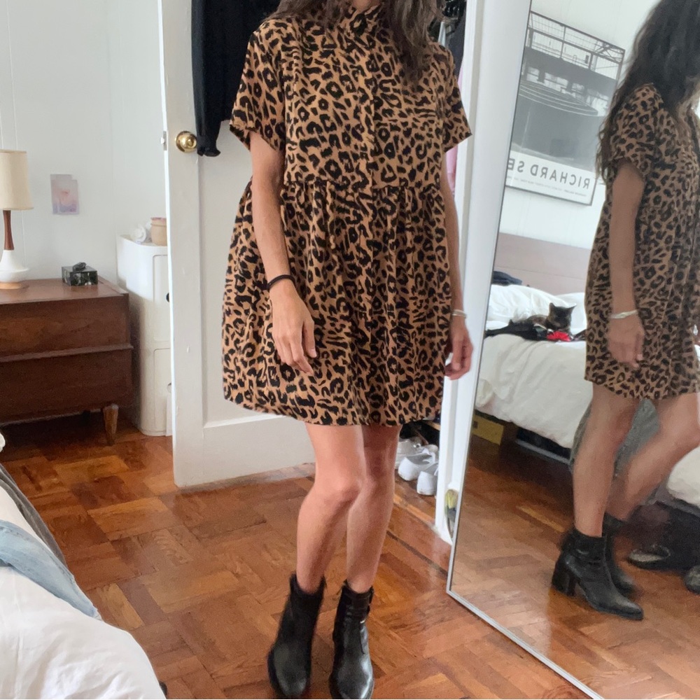Leopard print smock dress